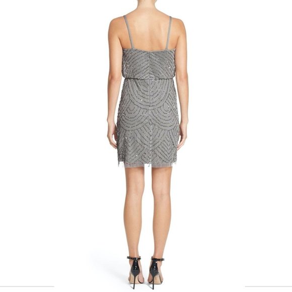NEW Adrianna Papell Art Deco Sequin Blouson Dress in Grey/Silver [SZ 6 ]‎ - Picture 7 of 11